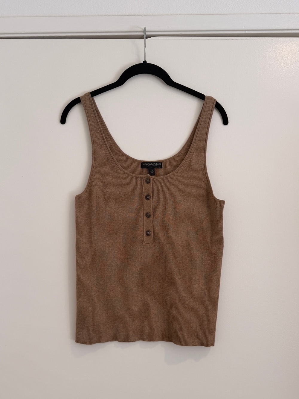 Brown Tank Ribbed Supima Cotton Henley Sleeveless Banana Republic S M